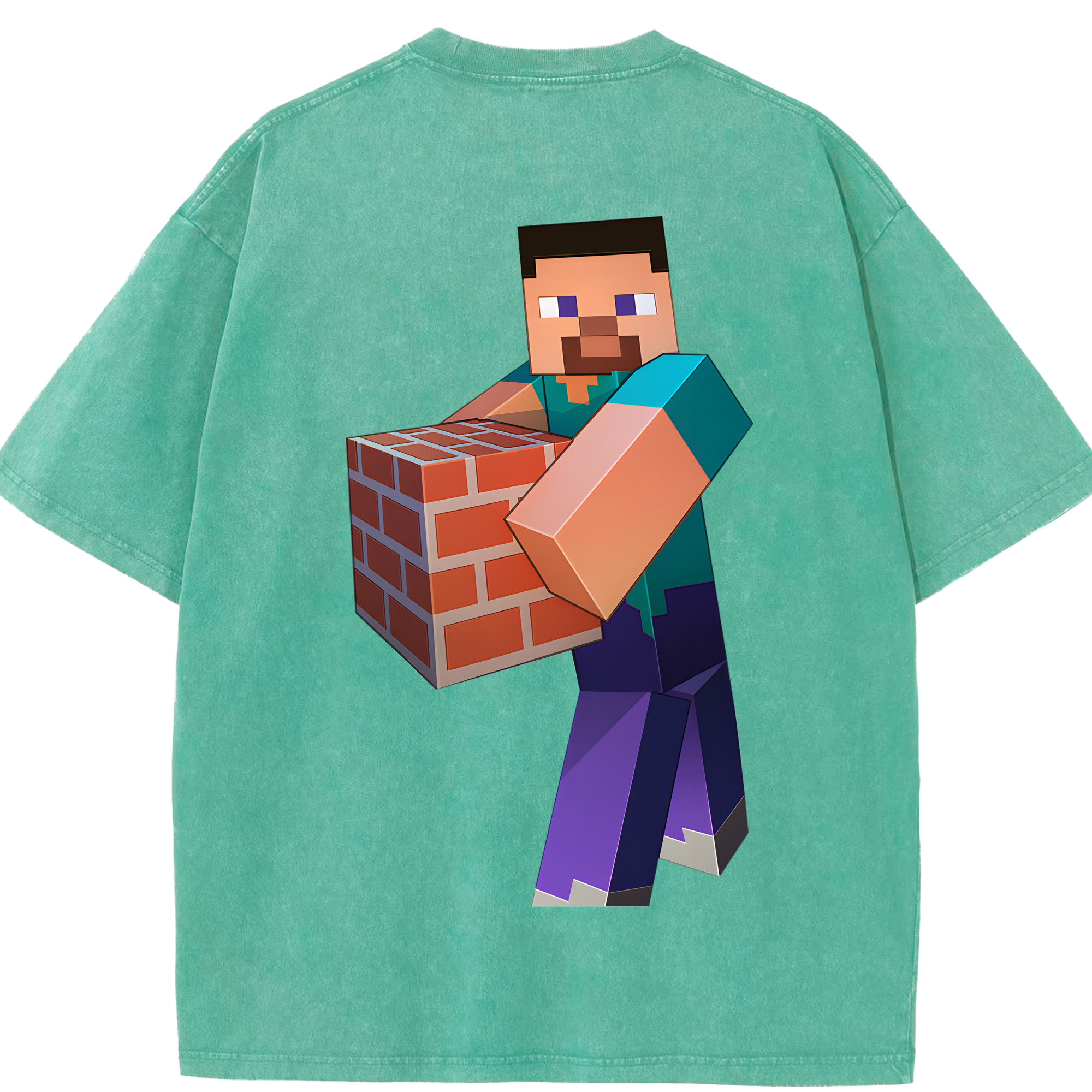 （画像用） マインクラフト ブロックの世界 Minecraft MC Block world 綿100% ヴィンテージ風 半袖Tシャツ（背面プリント）
